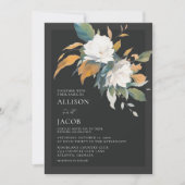 Invitation Élégant noir blanc Sage vert Mariage floral (Devant)