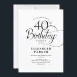 Invitation Élégant noir blanc Script 40e anniversaire<br><div class="desc">Elégante simple noir blanc 40e anniversaire invitation de fête. Design élégant avec police de script de typographie. Carte invitation tendance parfaite pour une célébration anniversaire élégante. Peut être customisé à n'importe quel âge. Invitations Zazzle imprimées ou téléchargement instantané modèle imprimable numérique.</div>
