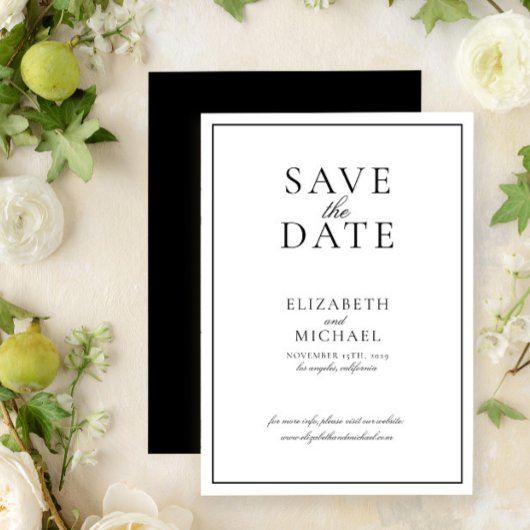 Invitation Élégant Noir & Blanc Script Mariage Enregistrer la