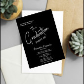 Invitation Élégant Noir Blanc Script Typographie Graduation