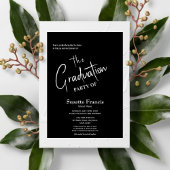 Invitation Élégant Noir Blanc Script Typographie Graduation