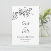 Invitation Elégant noir blanc simple floral Enregistrer la da (Debout devant)