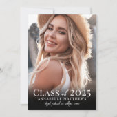 Invitation Élégant noir blanc simple photo Graduation (Devant)
