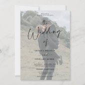 Invitation Élégant noir blanc tout en 1 script mariage photo (Devant)