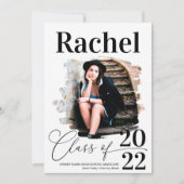 Invitation Elégant Noir Blanc Typographie Classe de diplôme (Devant)