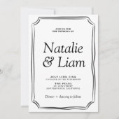 Invitation Elégant noir & blanc Vieux argent rayonne Invitati (Devant)