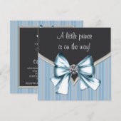 Invitation Elégant noir bleu gris rayures Baby shower Prince (Devant / Derrière)