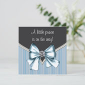Invitation Elégant noir bleu gris rayures Baby shower Prince (Debout devant)