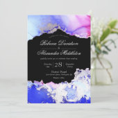 Invitation Élégant noir bleu violet argent Mariage officiel (Debout devant)