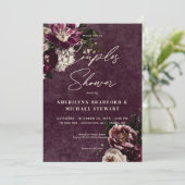 Invitation Elégant noir Bourgogne Blanc Floral Couples Douche (Debout devant)