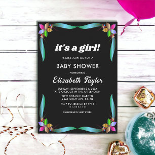 Invitation Elégant noir brillant moderne Floral Baby shower f