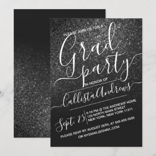 Invitation Élégant noir brillant Parties scintillant Ombre Gr