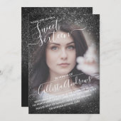 Invitation Elégant noir brillant Parties scintillant Ombre Ph (Devant / Derrière)