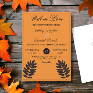 Invitation Élégant noir brûlé orange Mariage de automne rusti