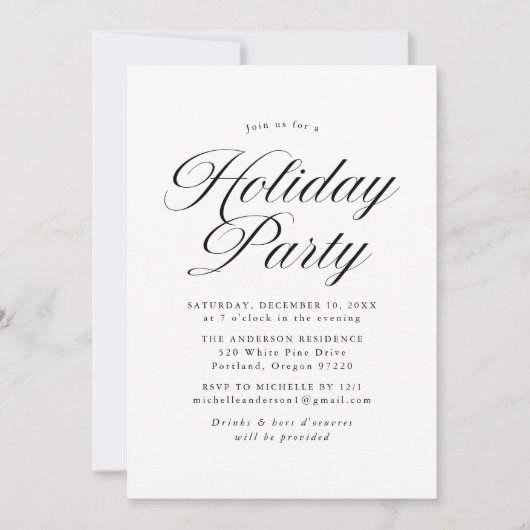 Invitation Élégant Noir Calligraphie Script Fête de Vacances (Devant)