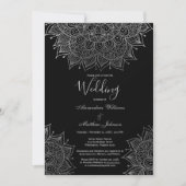 Invitation Elégant noir chic argent Mariage floral (Devant)