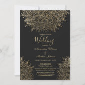 Invitation Elégant noir chic or Mariage floral (Devant)