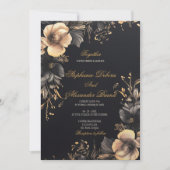 Invitation Élégant Noir classique foncé gothique Mariage flor (Devant)