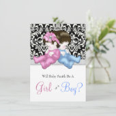 Invitation Elégant Noir Damas Genre Révéler Douche (Debout devant)