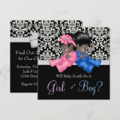 Invitation Elégant Noir Damas Genre Révéler Douche (Devant / Derrière)