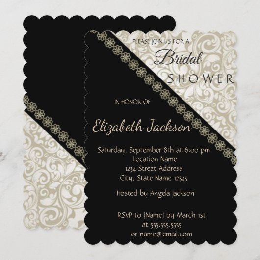 Invitation Élégant noir, déversoir de mariage (Devant / Derrière)