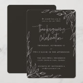 Invitation Elégant Noir Doux Moderne Feuille Motif Thanksgivi (Devant / Derrière)