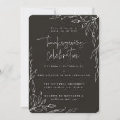 Invitation Elégant Noir Doux Moderne Feuille Motif Thanksgivi (Devant)