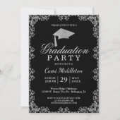 Invitation Elégant noir et argent Graduation (Devant)