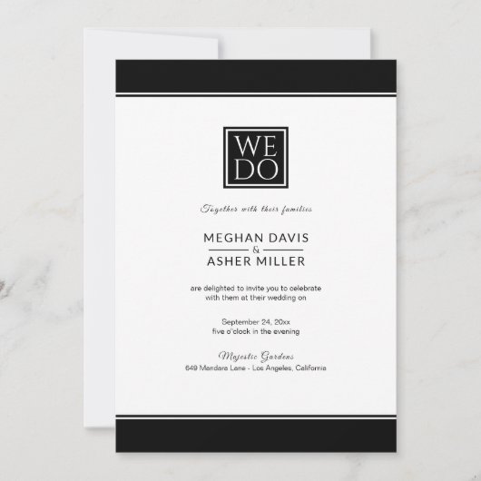 Invitation Élégant noir et blanc (Devant)
