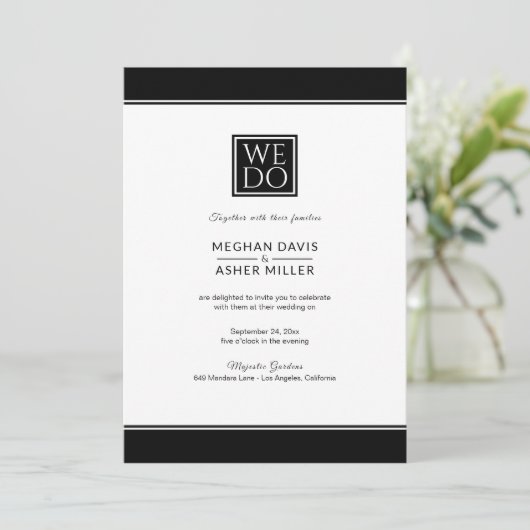 Invitation Élégant noir et blanc (Debout devant)