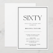 Invitation Elégant noir et blanc 60e anniversaire (Devant / Derrière)