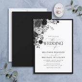 Invitation Elégant noir et blanc Aquarelle florale Script