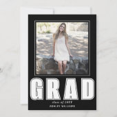 Invitation Élégant noir et blanc Classe GRAD de 2025 photo (Devant)