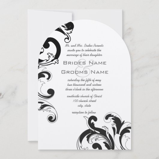 Invitation Elégant noir et blanc Grande Mariage damassé (Dos)