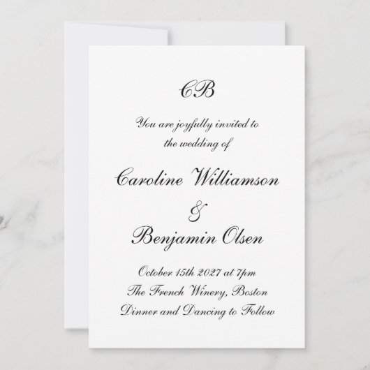 Invitation Élégant noir et blanc intemporel script minimalist (Devant)