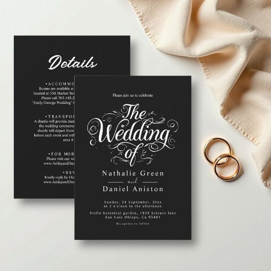 Invitation Élégant noir et blanc Mariage de script de calligr