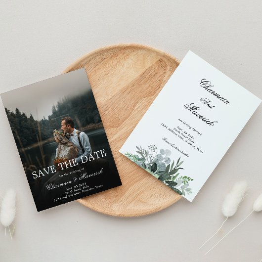 Invitation Elégant Noir et Blanc Mariage Enregistrer la date