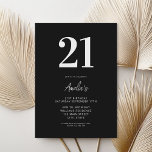 Invitation Elégant noir et blanc Moderne 21e anniversaire<br><div class="desc">Une simple invitation moderne 21ème anniversaire avec une typographie élégante et un design minimaliste en noir et blanc.</div>