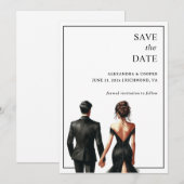 Invitation Élégant noir et blanc moderne Enregistrer la date (Devant / Derrière)