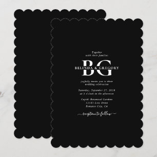 Invitation Élégant Noir et Blanc Monogramme Initiales Mariage