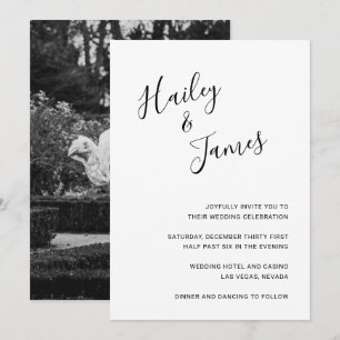 Invitation Elégant noir et blanc Photo Mariage moderne