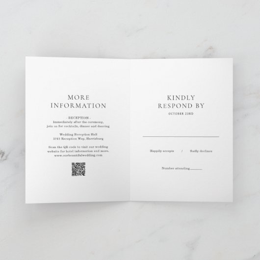 Invitation Élégant noir et blanc QR Code Mariage classique (Intérieur)