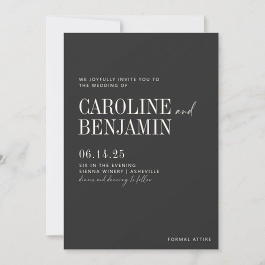 Invitation Élégant noir et blanc Script Mariage moderne (Devant)