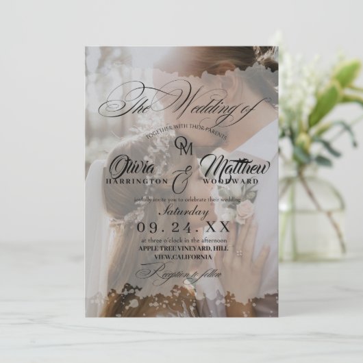 Invitation Elégant noir et blanc superposition 2 Mariage phot (Debout devant)