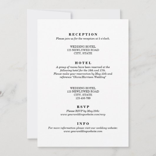 Invitation Élégant noir et blanc tout en un Mariage (Dos)