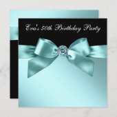 Invitation Elégant Noir et Bleu Turquoise 50ème anniversaire (Devant / Derrière)
