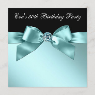 Invitation Elégant Noir et Bleu Turquoise 50ème anniversaire