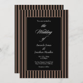 Invitation Élégant noir et Brown Mariage de bandes verticales (Devant / Derrière)