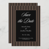 Invitation Elégant noir et Brown rayures Enregistrer la date (Devant / Derrière)