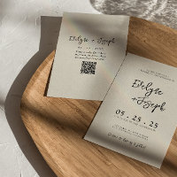 Elégant noir et crème minimal Boho QR Code Mariage